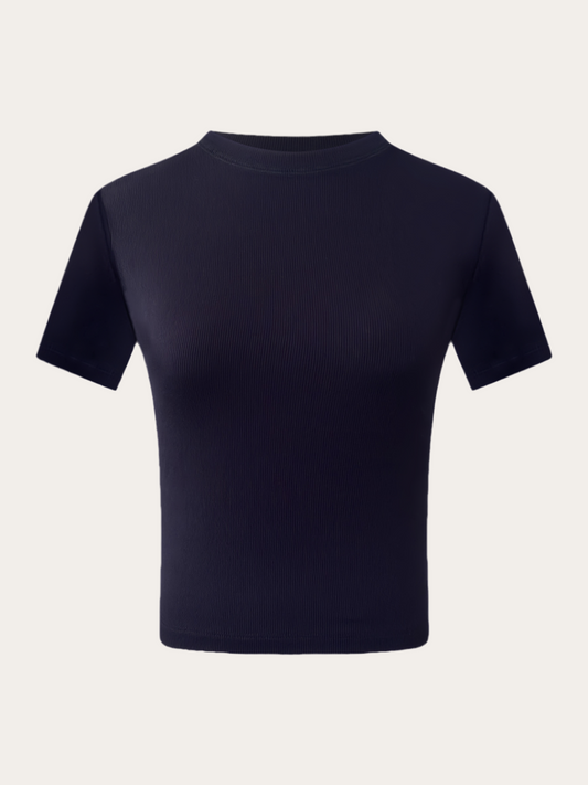 Rib Short Sleeve Top - Navy Blue