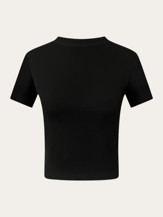 Rib Short Sleeve Top - Black